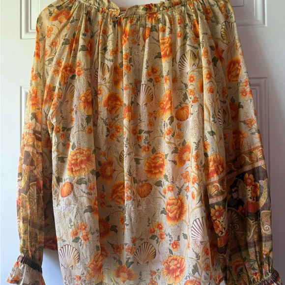 SPELL & The Gypsy Seashell Floral Semi Sheer Long Sleeve Fall Print Blouse - Picture 6 of 13